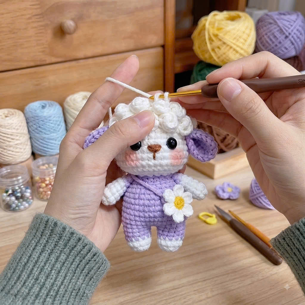 Handmade Crochet Sheep Plush | Cute Lamb Amigurumi Doll | Kawaii Sheep Stuffed Animal