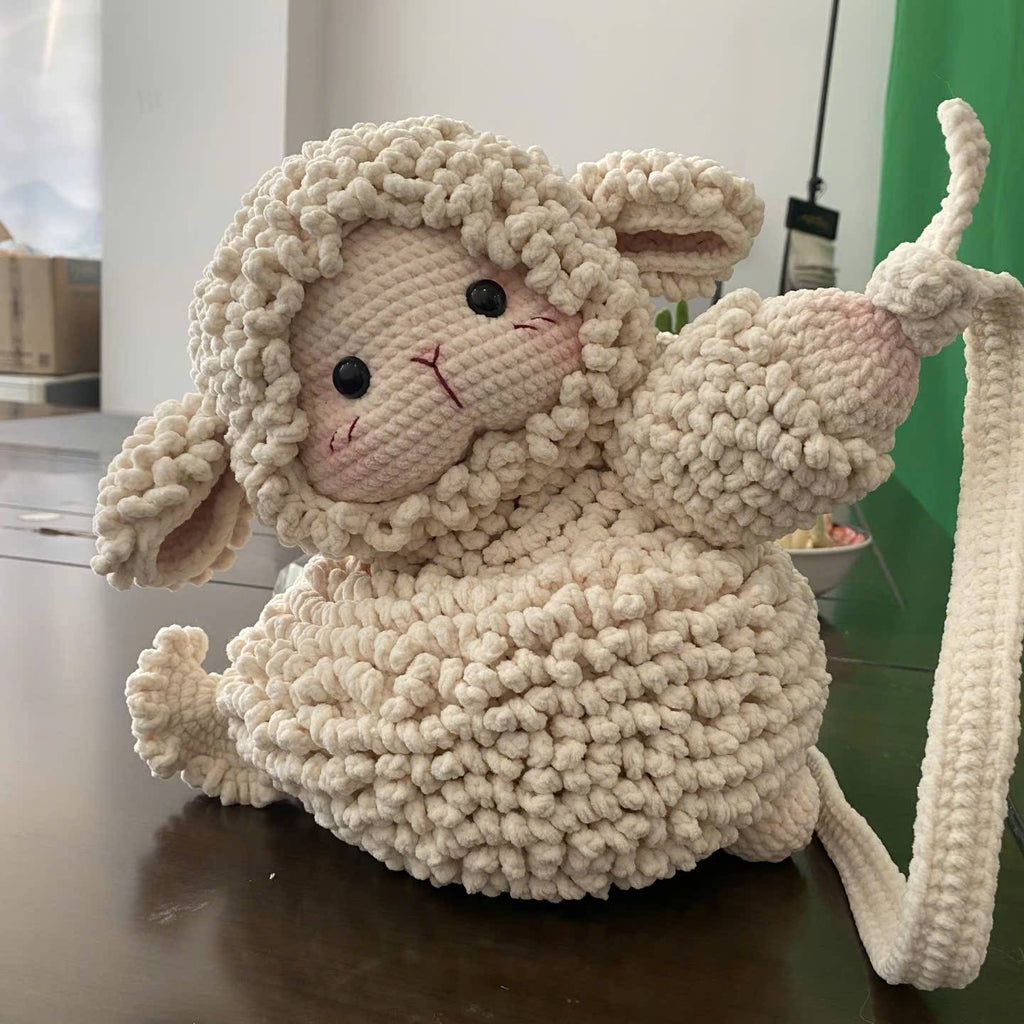 Sheep Crochet Shoulder Bag – Handmade Plush Lamb Purse | Cute Cozy Knit Crossbody Bag