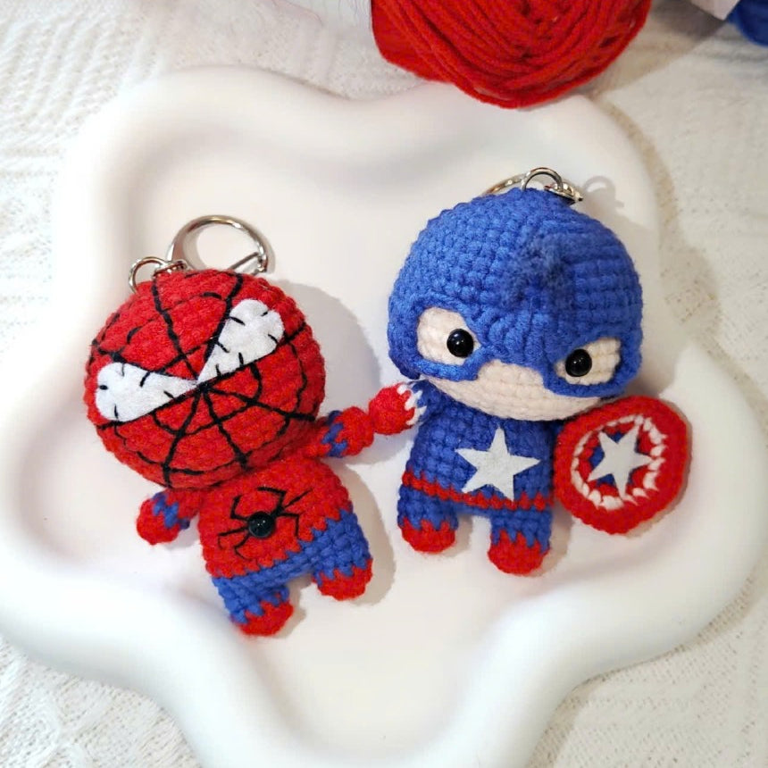 Bundle -  3 Superhero Crochet Pattern PDF | 3 Mini Hero Amigurumi Keychain Patterns