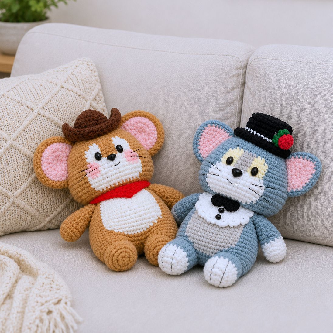 Bundle Tom Cat & Jerry Mouse Crochet Pattern PDF | Amigurumi Cat and Mouse Plush