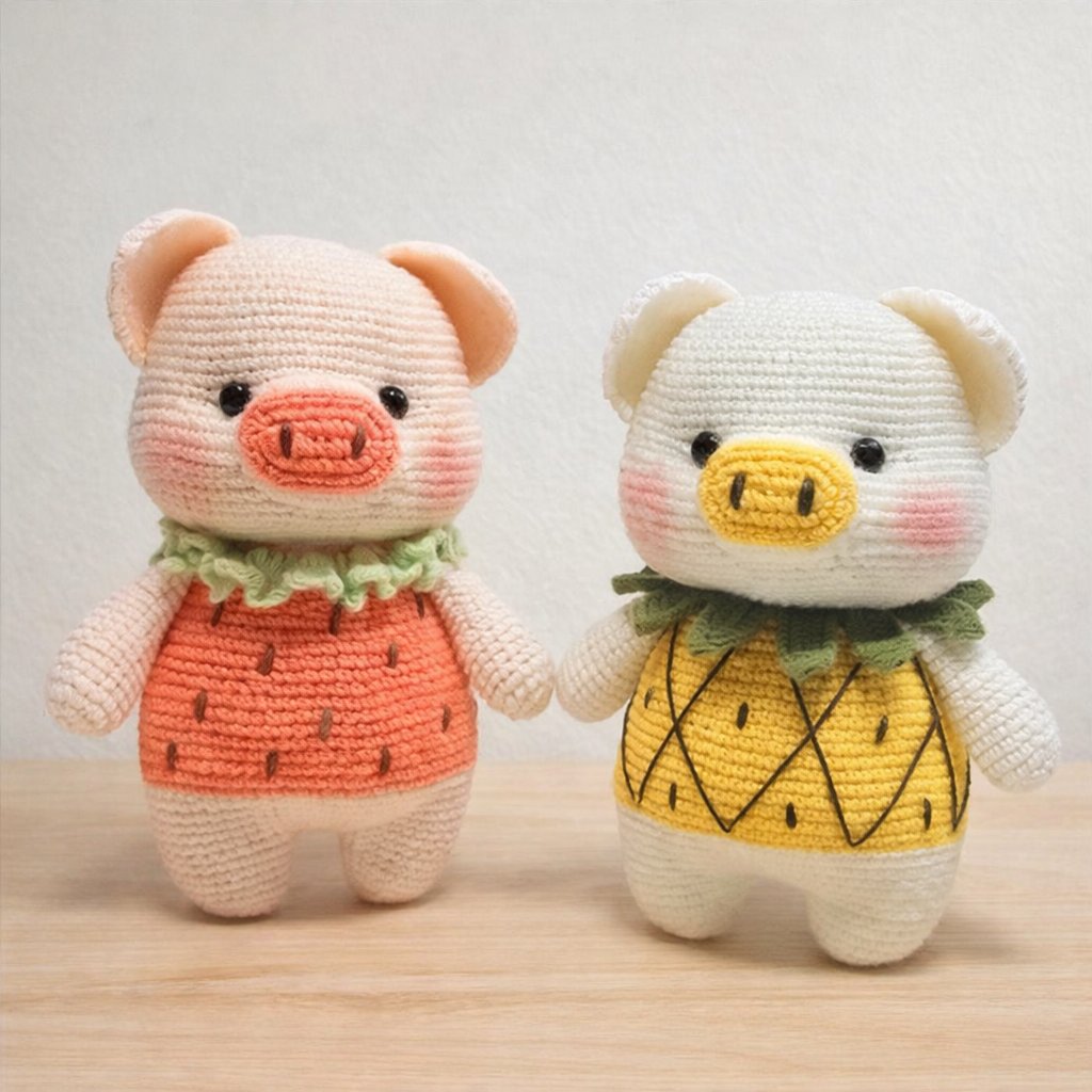 Strawberry & Pineapple Pig Crochet Pattern | PDF Tutorial