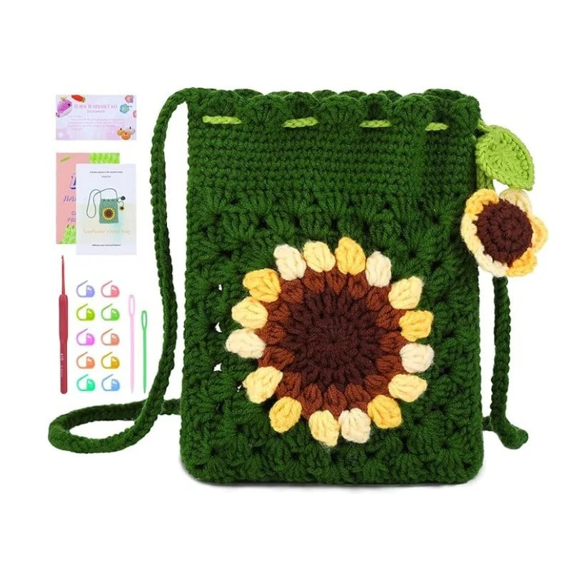 DIY Sunflower Crochet Drawstring Bag Kit – Beginner Friendly | Step-by-Step Tutorial Included