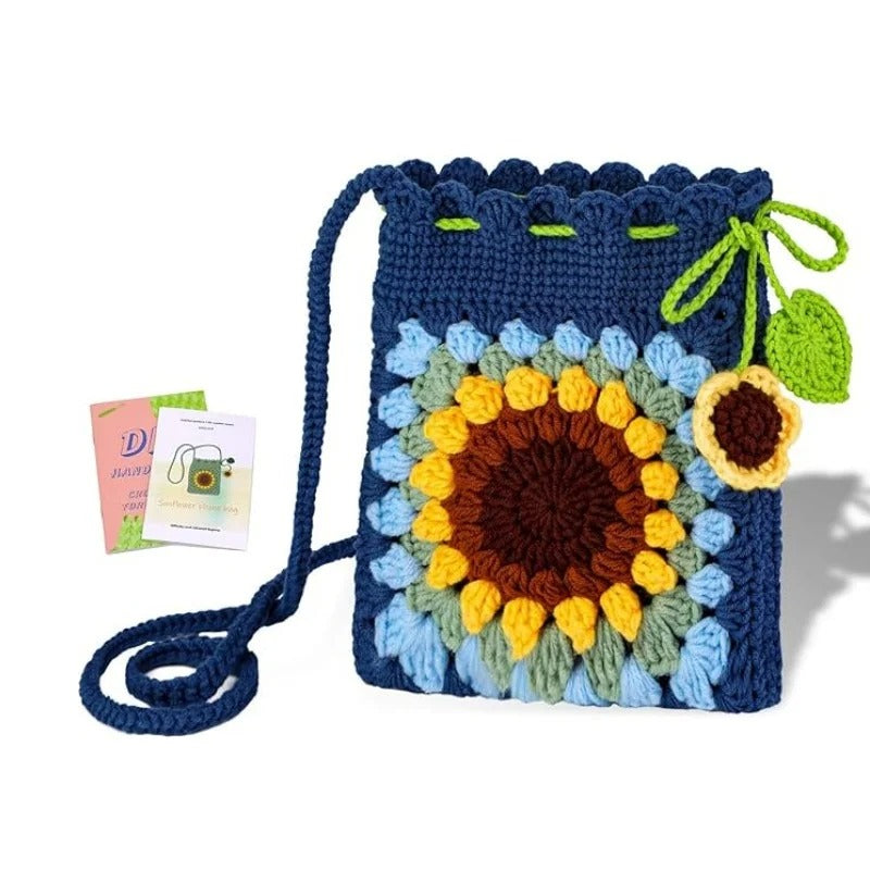 DIY Sunflower Crochet Drawstring Bag Kit – Beginner Friendly | Step-by-Step Tutorial Included