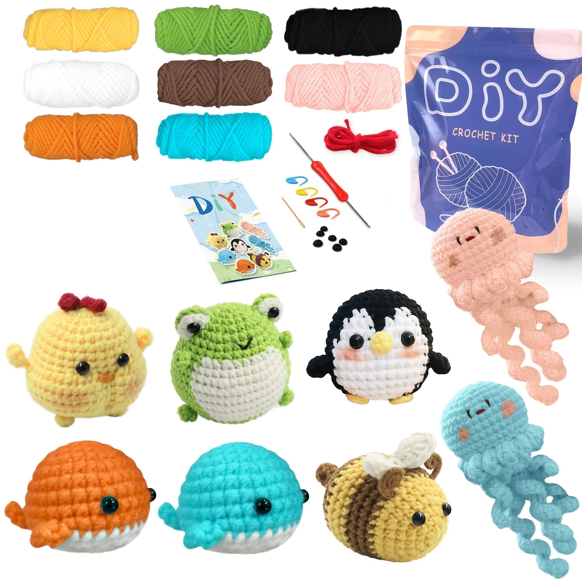 Beginner Crochet Kit – Cute Amigurumi Animals DIY Set with Step-by-Step Video