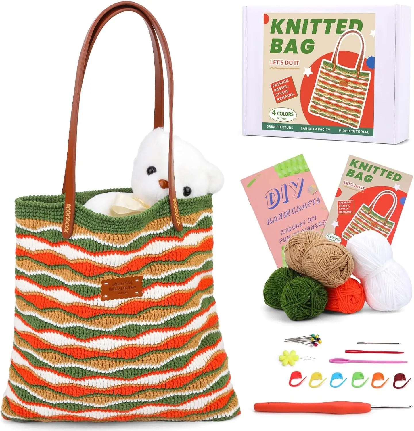 DIY Crochet Tote Bag Kit for Beginners – Complete Crochet Material Set with Video & Paper Tutorial