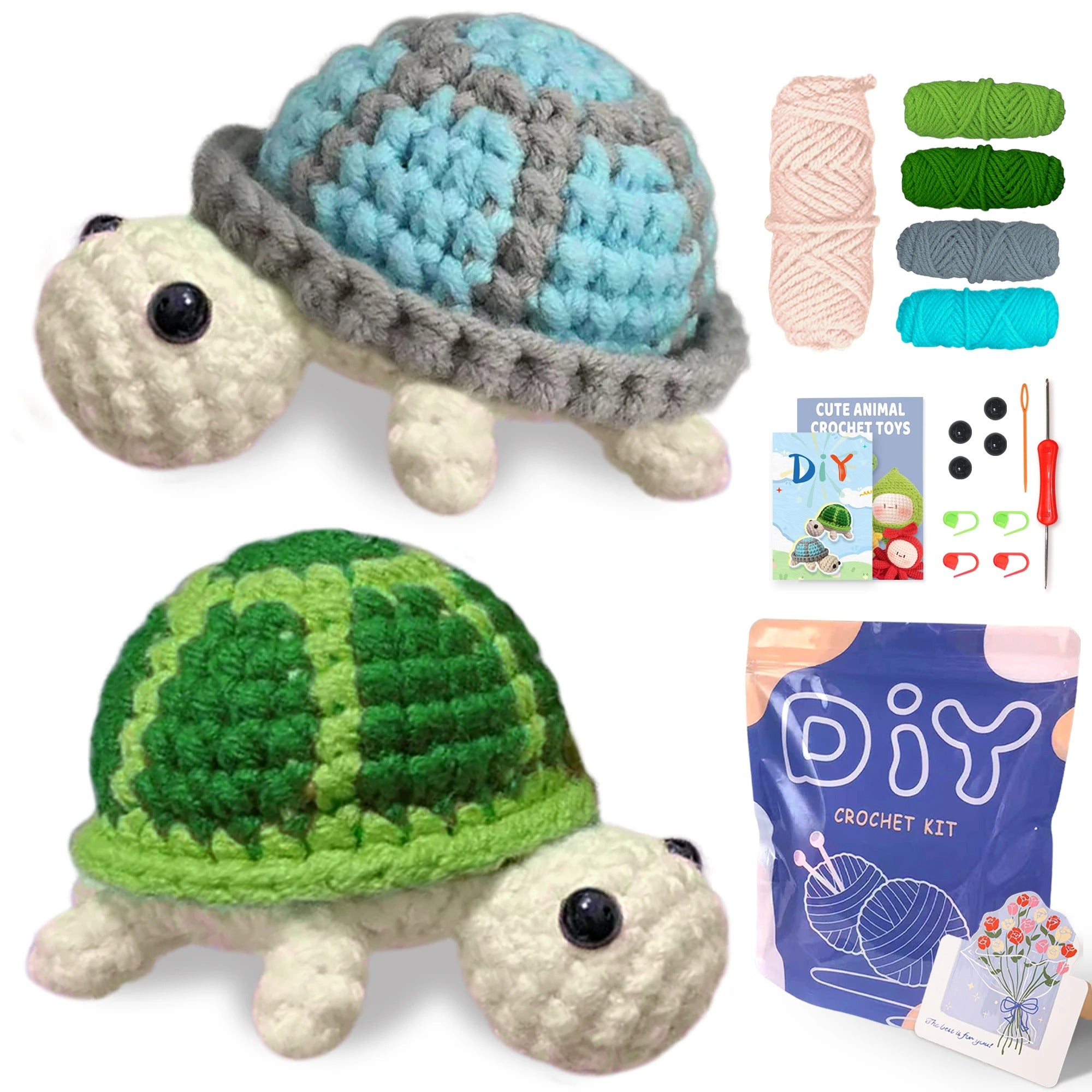 DIY Crochet Turtle Kit for Beginners – Cute Turtle Amigurumi Crochet Starter Set