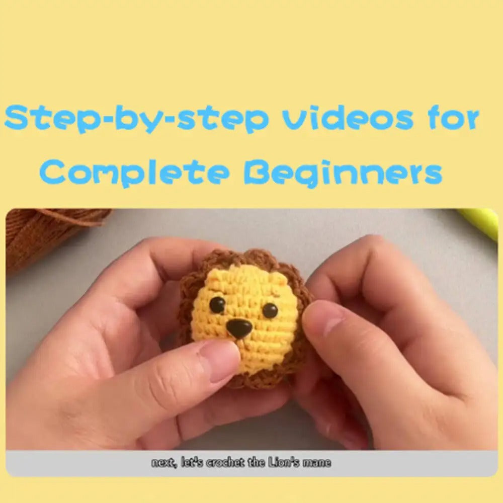 DIY Crochet Animal Head Keychain Kit – Beginner Amigurumi Starter Set with Yarn, Hook & Video Tutorials
