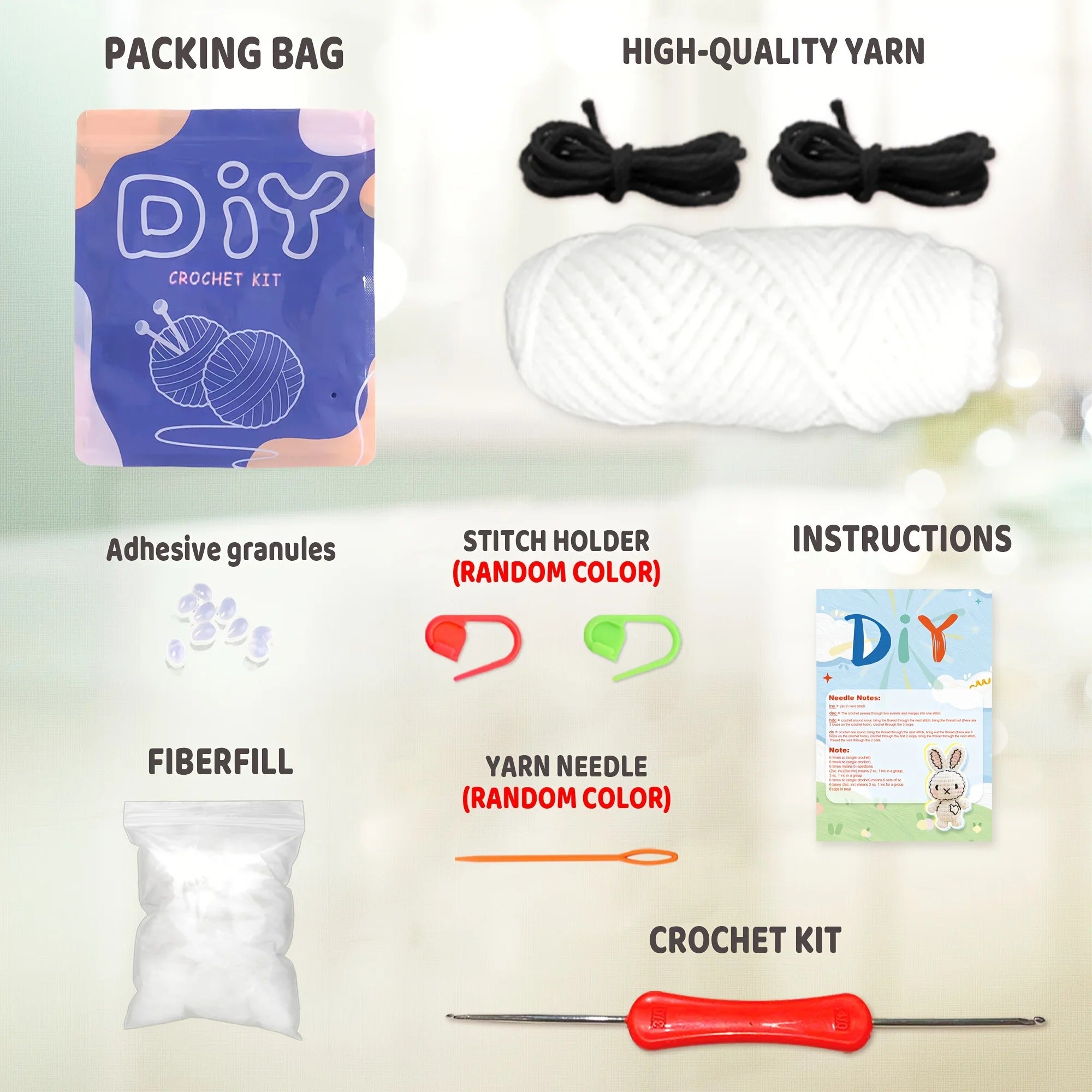 DIY Crochet Bunny Kit for Beginners – Amigurumi Rabbit Starter Kit with Step-by-Step Video