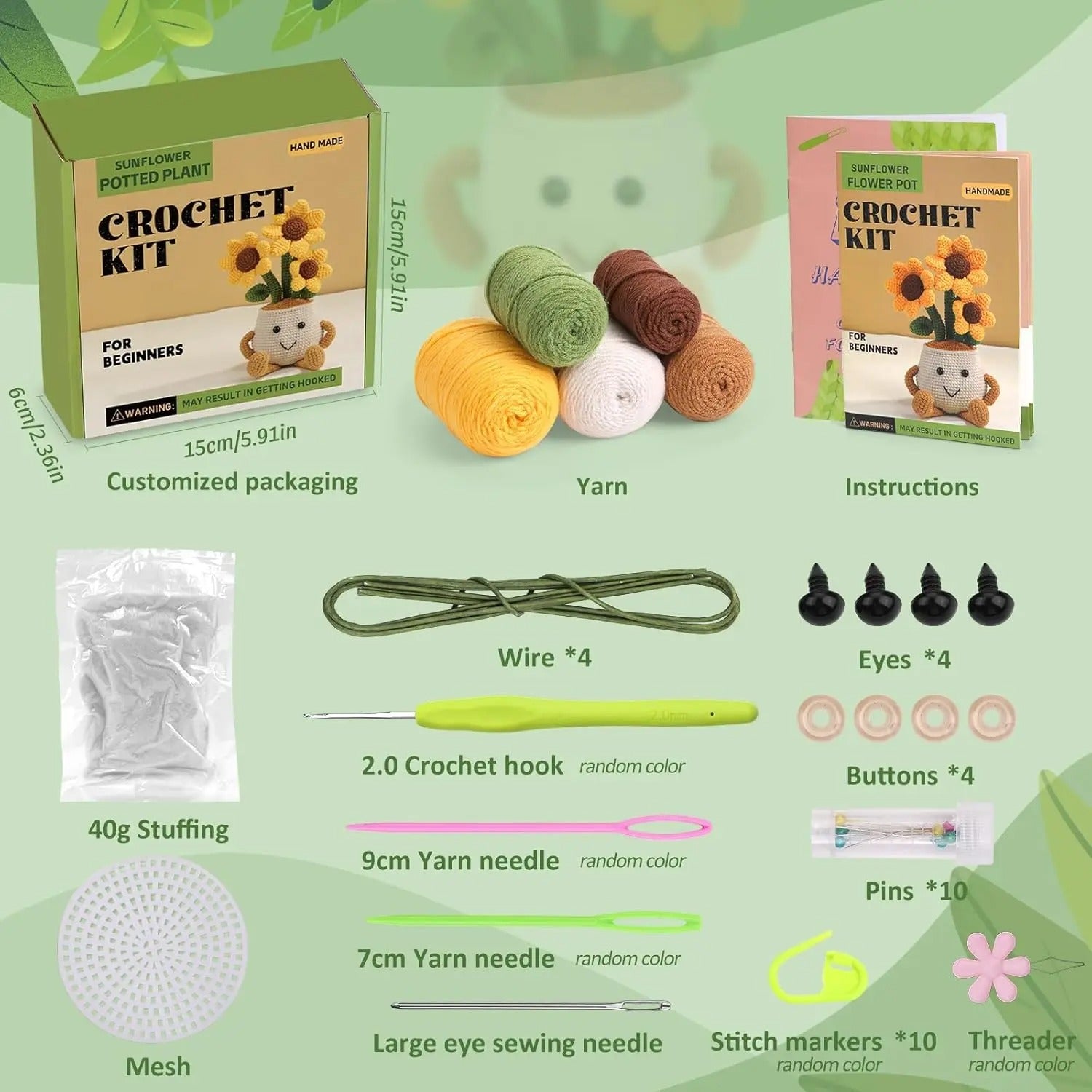Flower Crochet Kit for Beginners – DIY Amigurumi Flower Pot with Step-by-Step Instructions