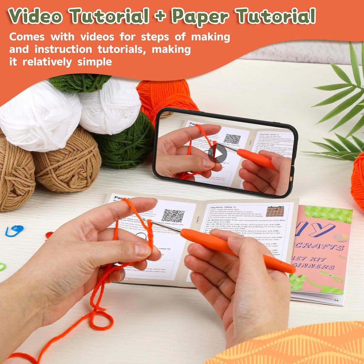 DIY Crochet Tote Bag Kit for Beginners – Complete Crochet Material Set with Video & Paper Tutorial