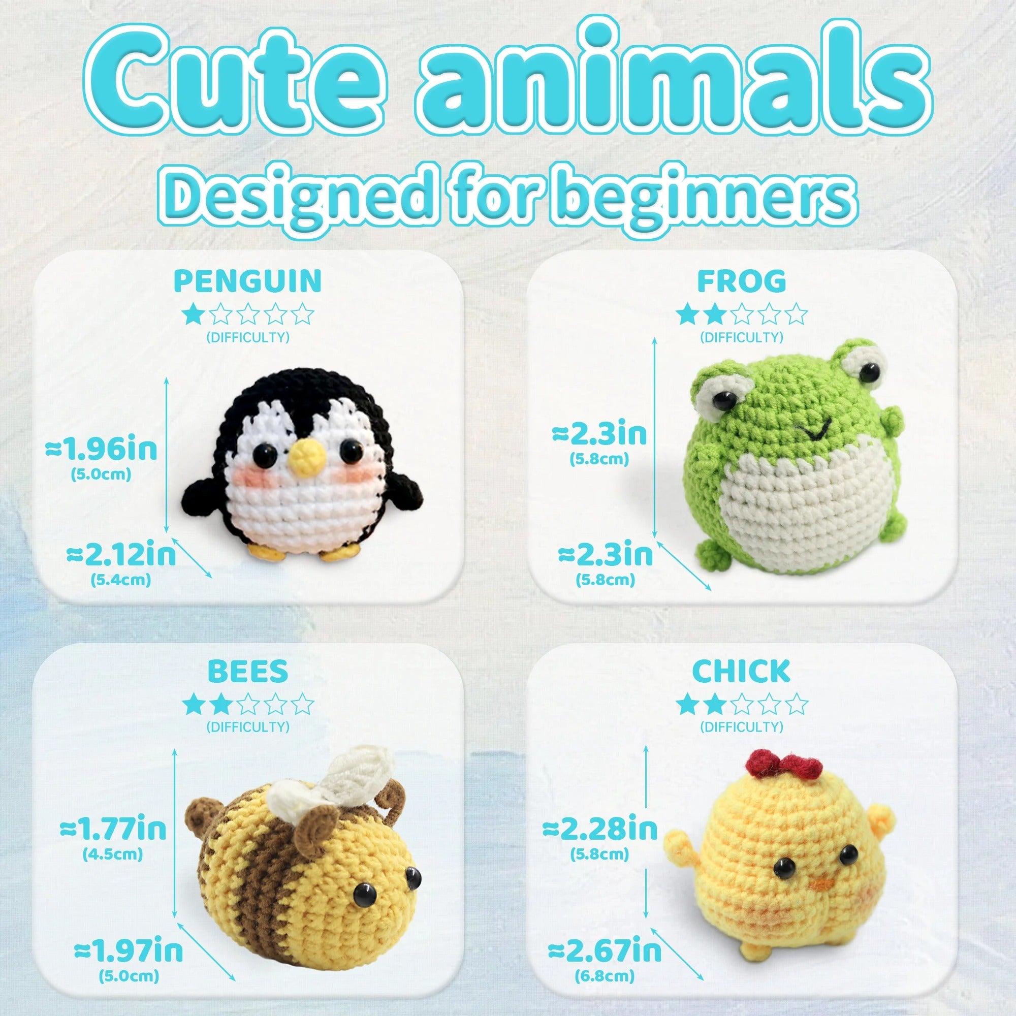 Beginner Crochet Kit – Cute Amigurumi Animals DIY Set with Step-by-Step Video