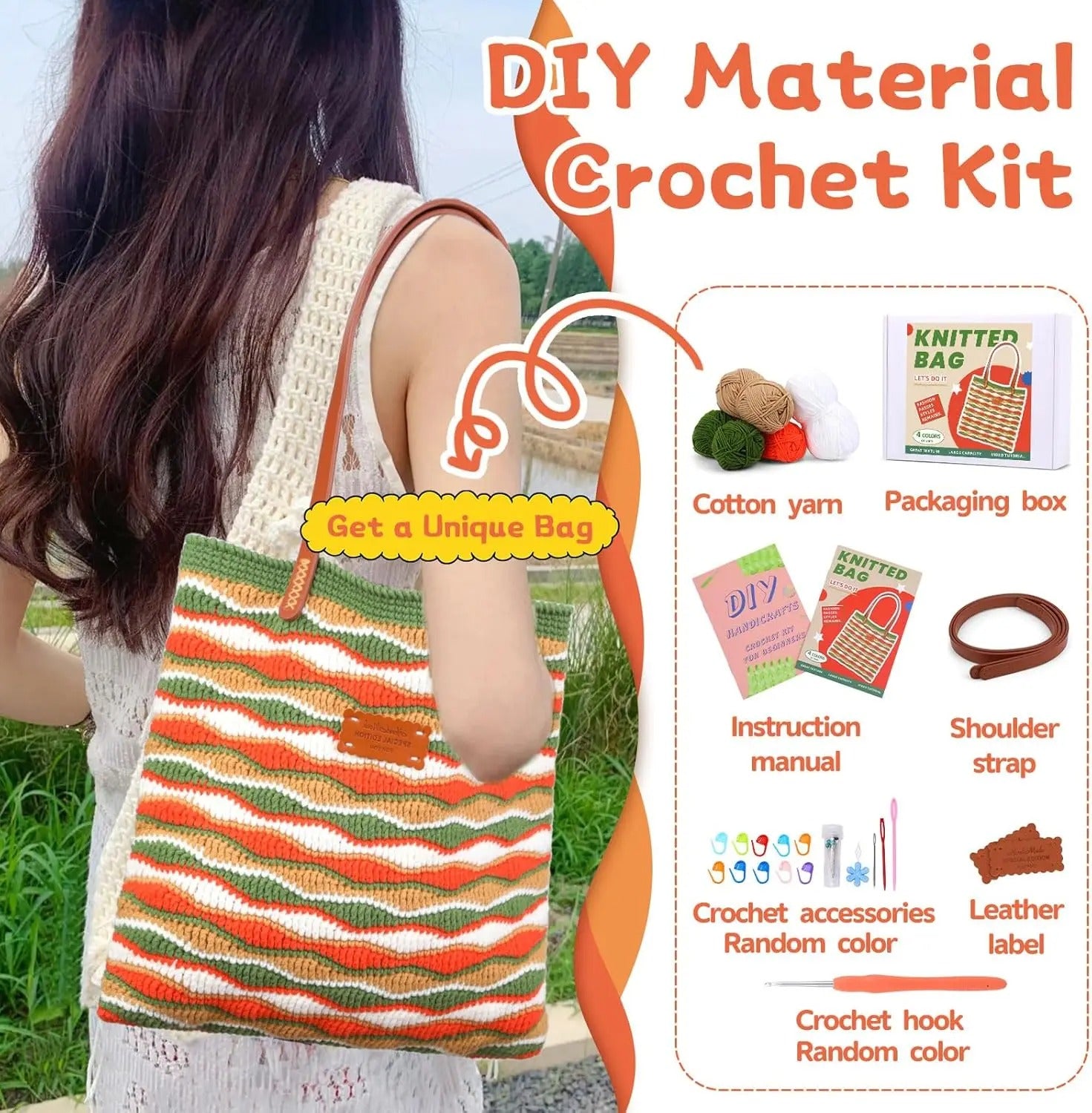 DIY Crochet Tote Bag Kit for Beginners – Complete Crochet Material Set with Video & Paper Tutorial