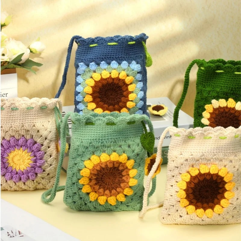 DIY Sunflower Crochet Drawstring Bag Kit – Beginner Friendly | Step-by-Step Tutorial Included