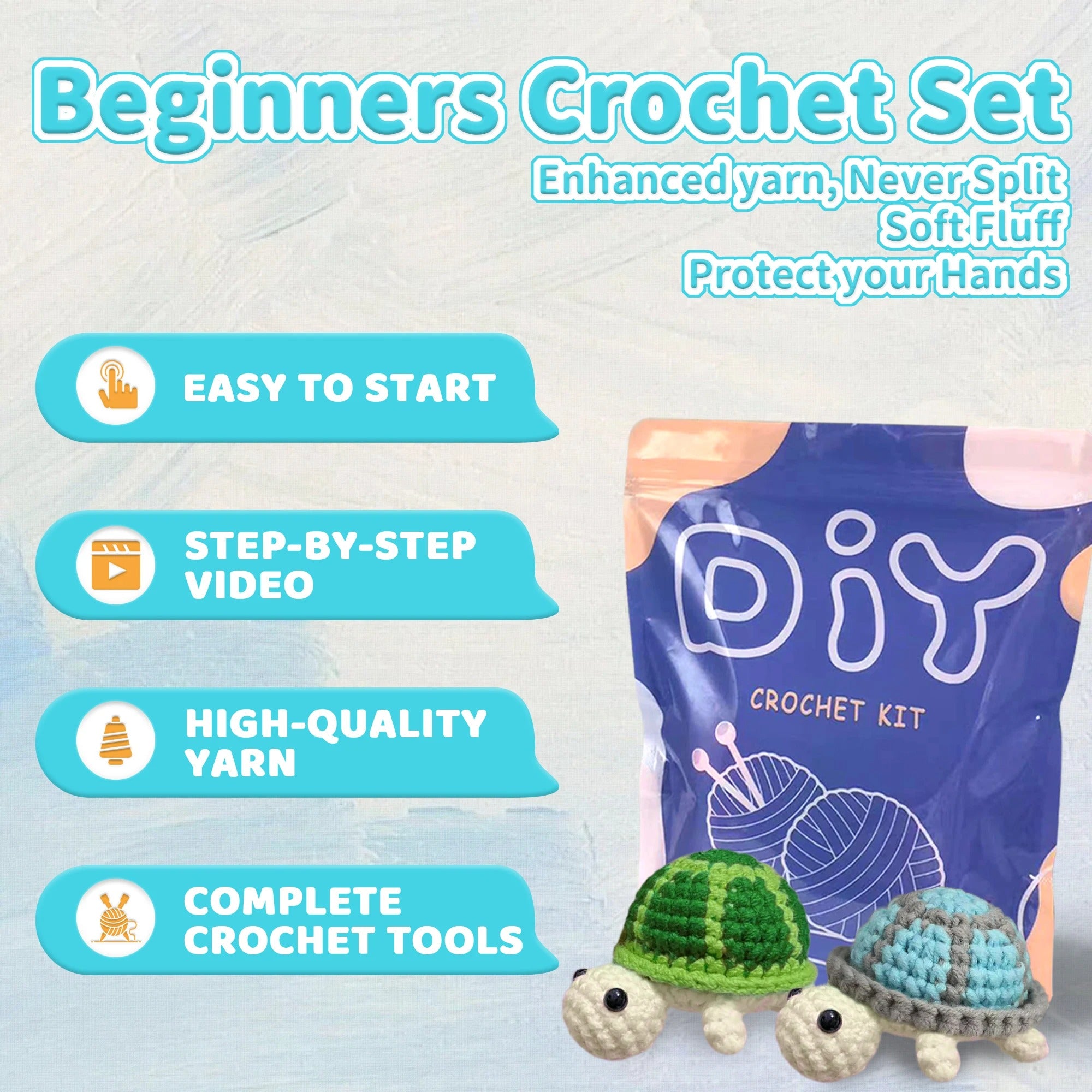 DIY Crochet Turtle Kit for Beginners – Cute Turtle Amigurumi Crochet Starter Set