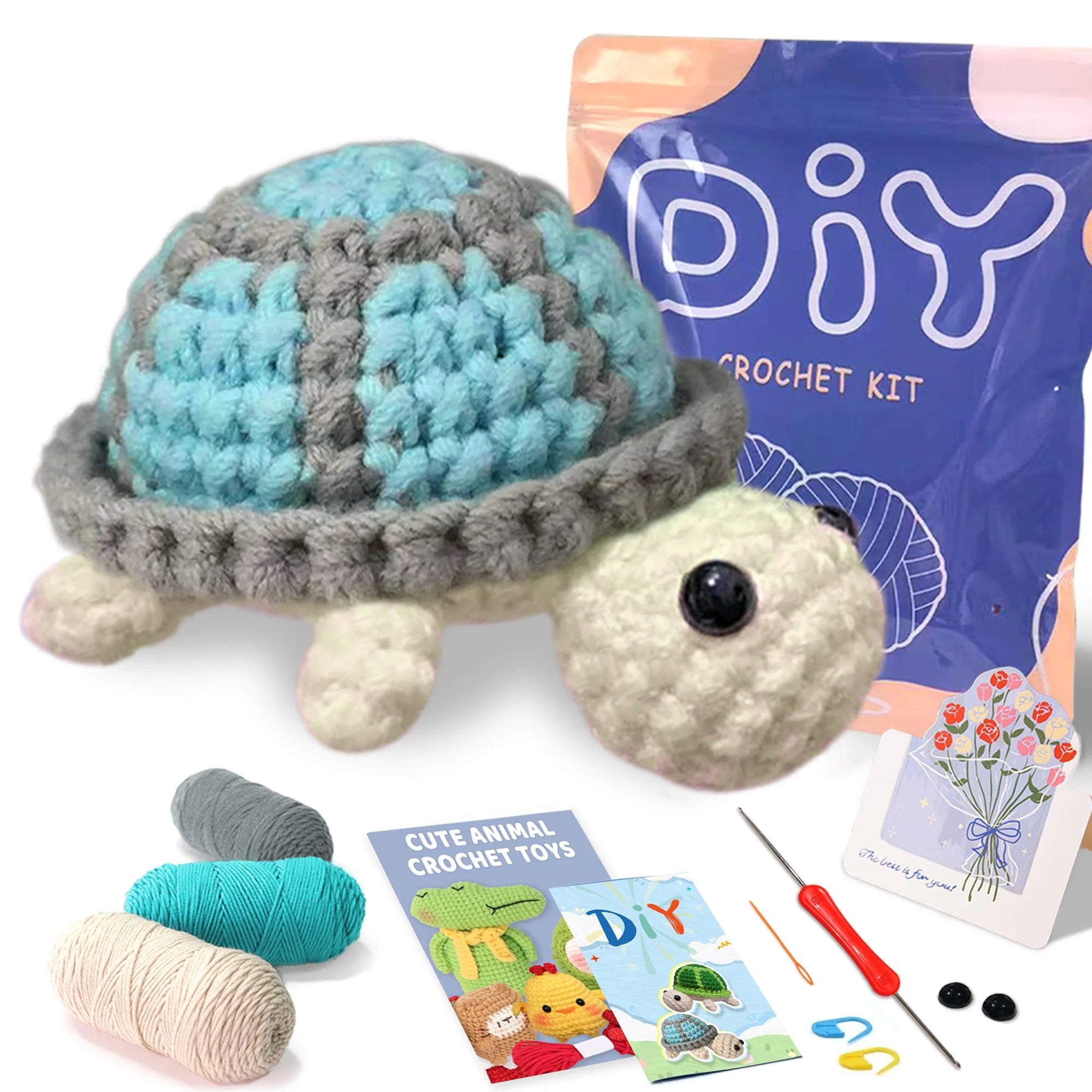 DIY Crochet Turtle Kit for Beginners – Cute Turtle Amigurumi Crochet Starter Set