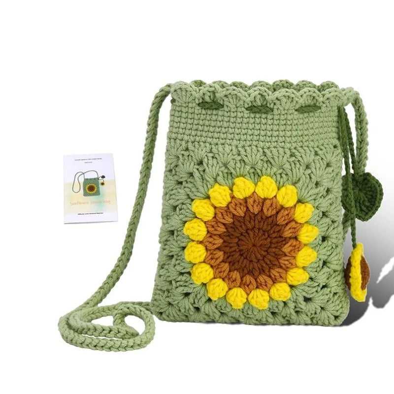 DIY Sunflower Crochet Drawstring Bag Kit – Beginner Friendly | Step-by-Step Tutorial Included