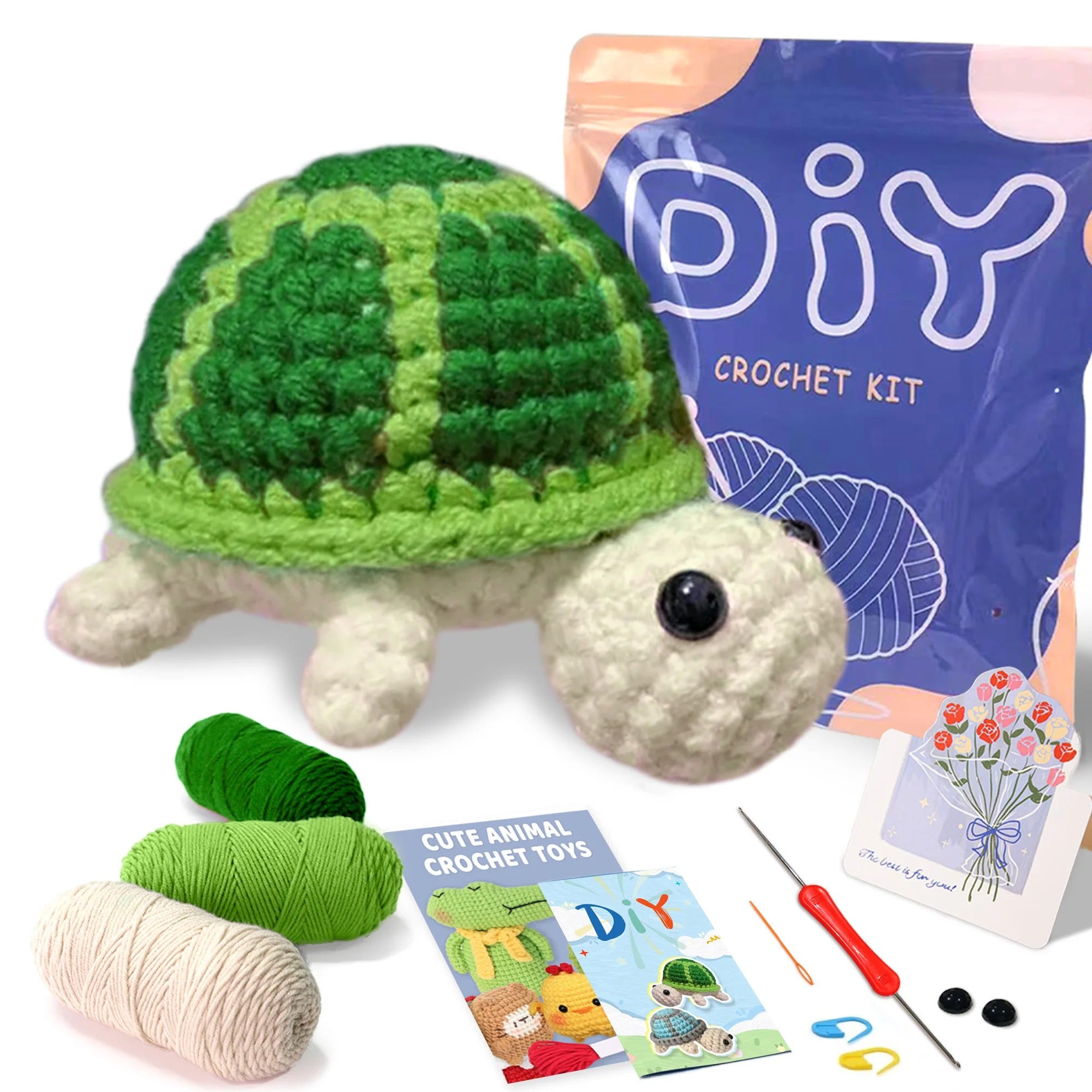 DIY Crochet Turtle Kit for Beginners – Cute Turtle Amigurumi Crochet Starter Set