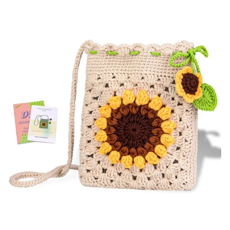 DIY Sunflower Crochet Drawstring Bag Kit – Beginner Friendly | Step-by-Step Tutorial Included