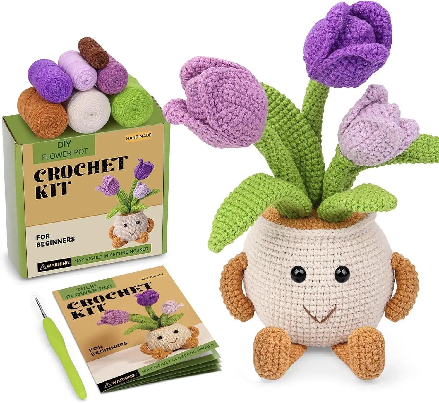 Flower Crochet Kit for Beginners – DIY Amigurumi Flower Pot with Step-by-Step Instructions