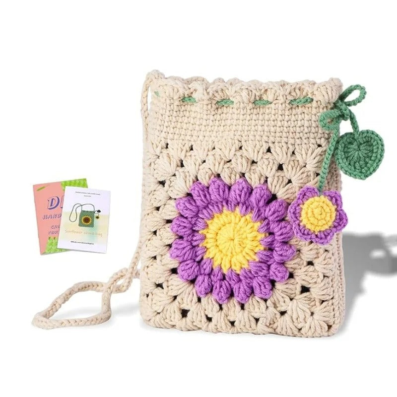 DIY Sunflower Crochet Drawstring Bag Kit – Beginner Friendly | Step-by-Step Tutorial Included