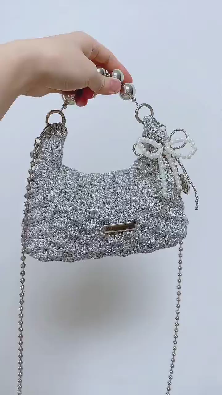 Pink Seashell Crochet Handbag | Handmade Aesthetic Shoulder Bag | Cute Coquette Purse with Pearl Strap