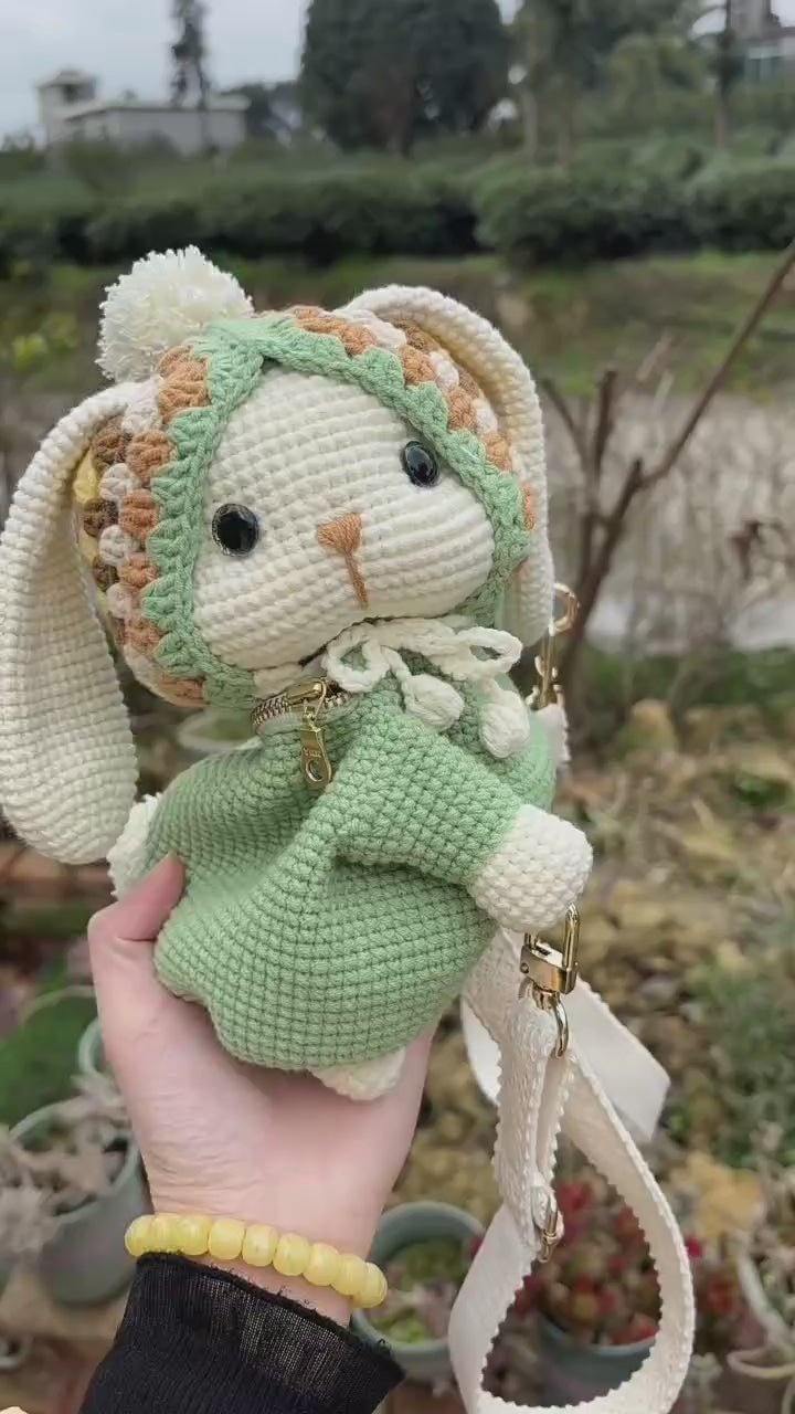 Floppy Bunny Crochet Backpack Pattern (PDF) | Cute Amigurumi Bunny Bag with Hood
