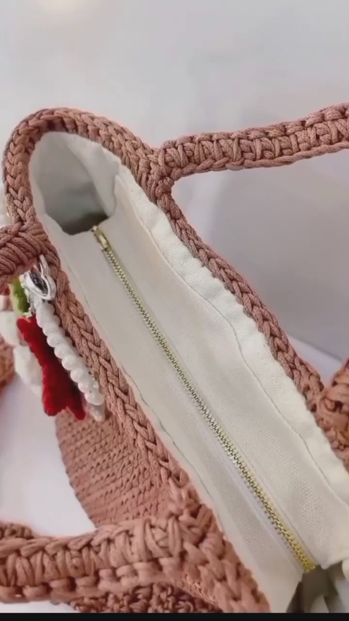 Handmade Crochet Tote Bag – Floral Charm Purse | Boho Shoulder Bag