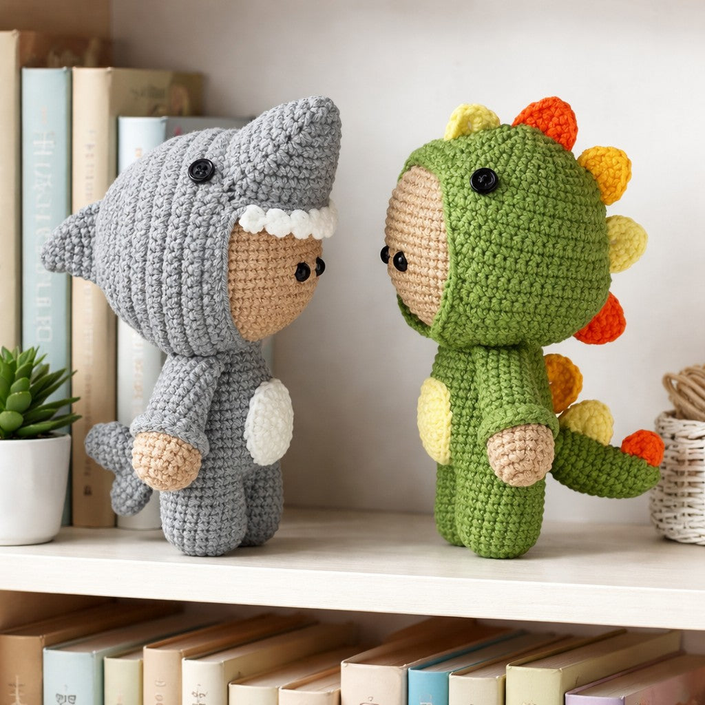 Bundle - Doll in Shark & Dino Outfit Crochet Pattern | PDF Tutorial