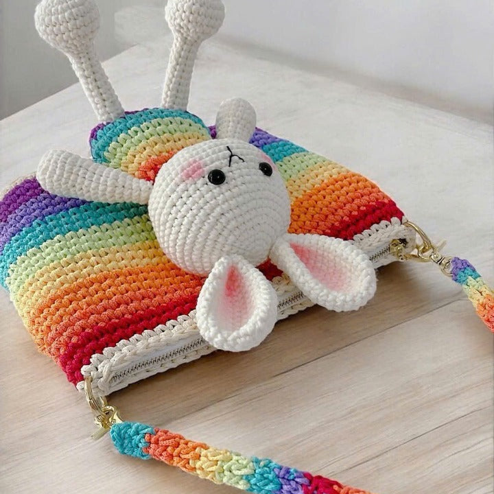 Rainbow Bunny Crochet Bag for Girls – Handmade Cute Shoulder Purse