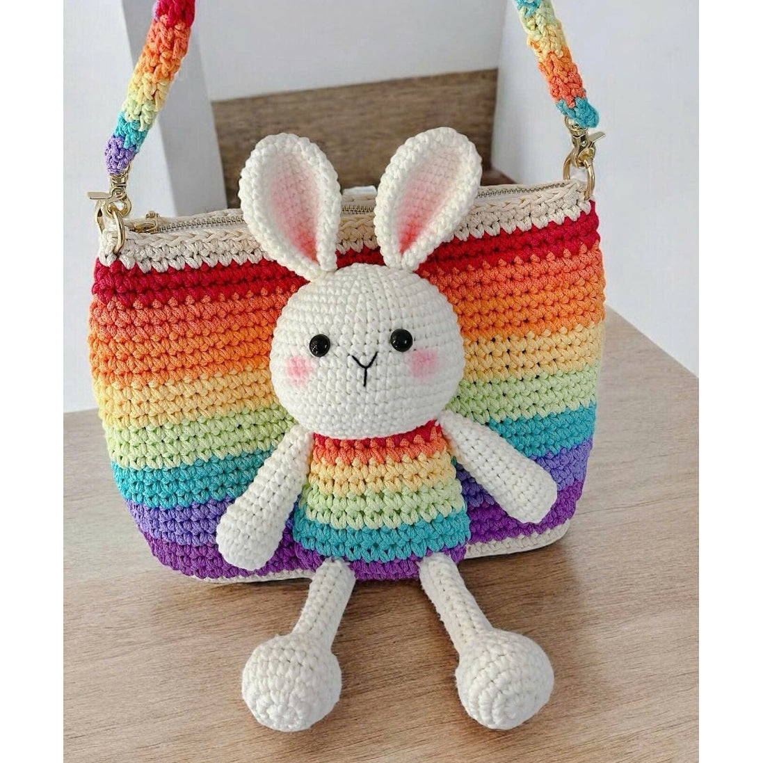 Rainbow Bunny Crochet Bag for Girls – Handmade Cute Shoulder Purse
