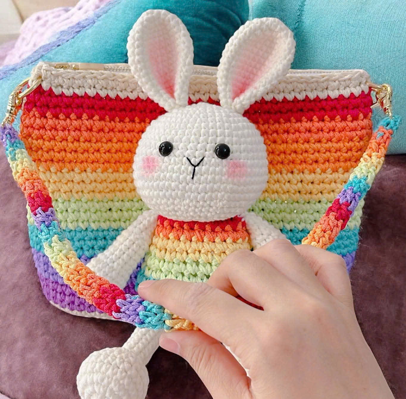 Rainbow Bunny Crochet Bag for Girls – Handmade Cute Shoulder Purse