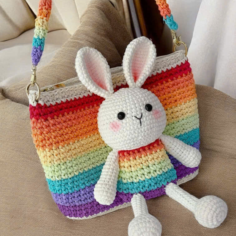 Rainbow Bunny Crochet Bag for Girls – Handmade Cute Shoulder Purse