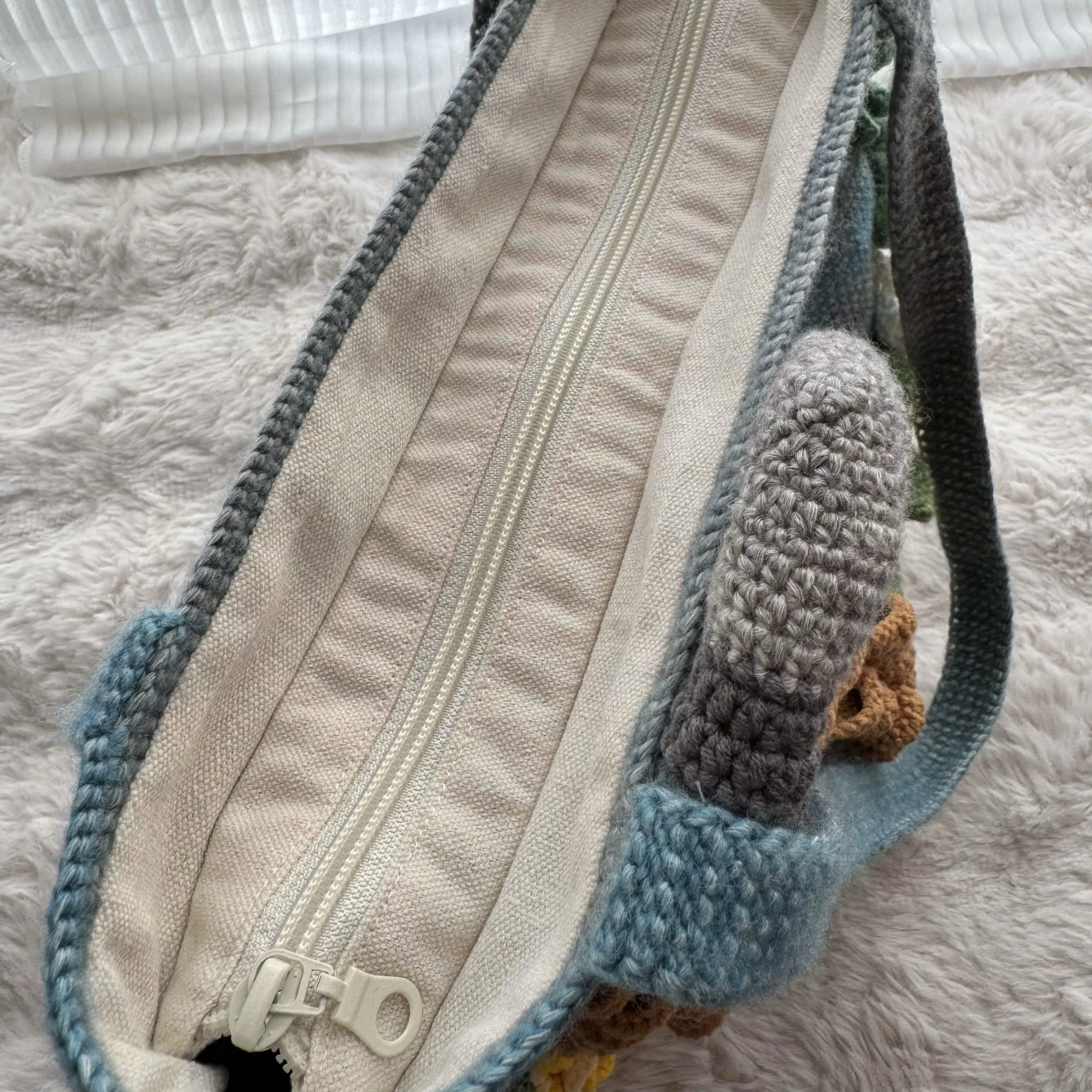 Artistic Crochet Shoulder Bag – 3D Flower & Girl Design, Handmade Gift