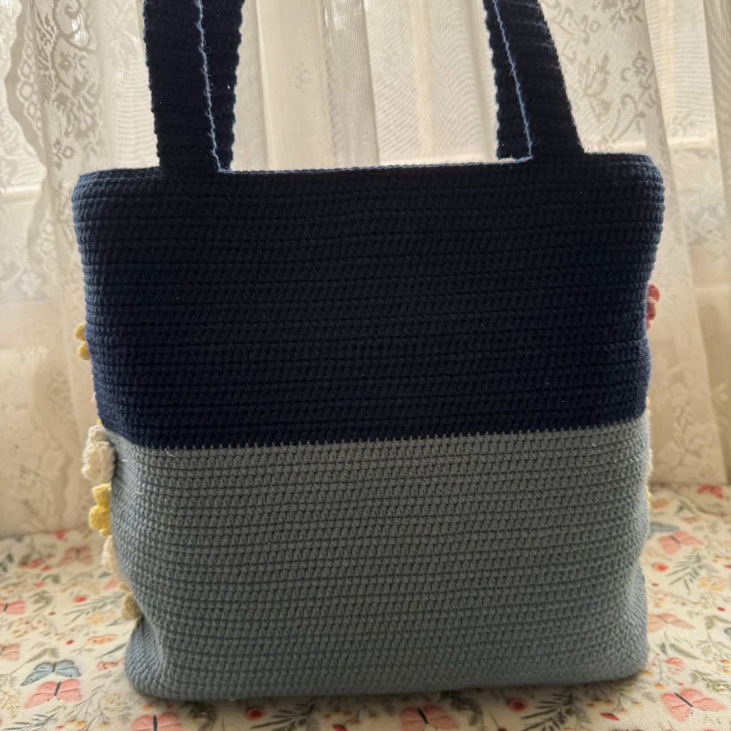 Handmade Crochet Tote Bag – Floral Girl Design | Lined Crochet Shoulder Bag