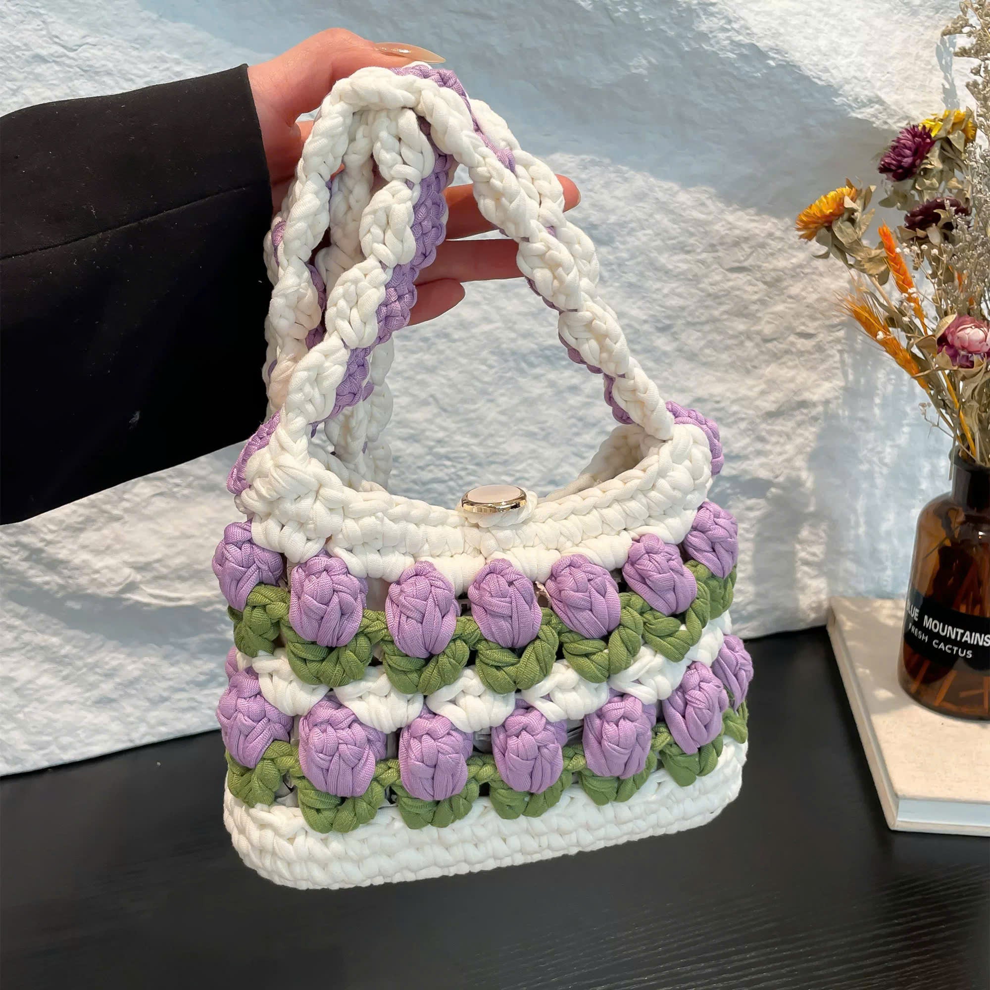 Handmade Crochet Flower Mini Bag – Chunky Yarn Boho Purse
