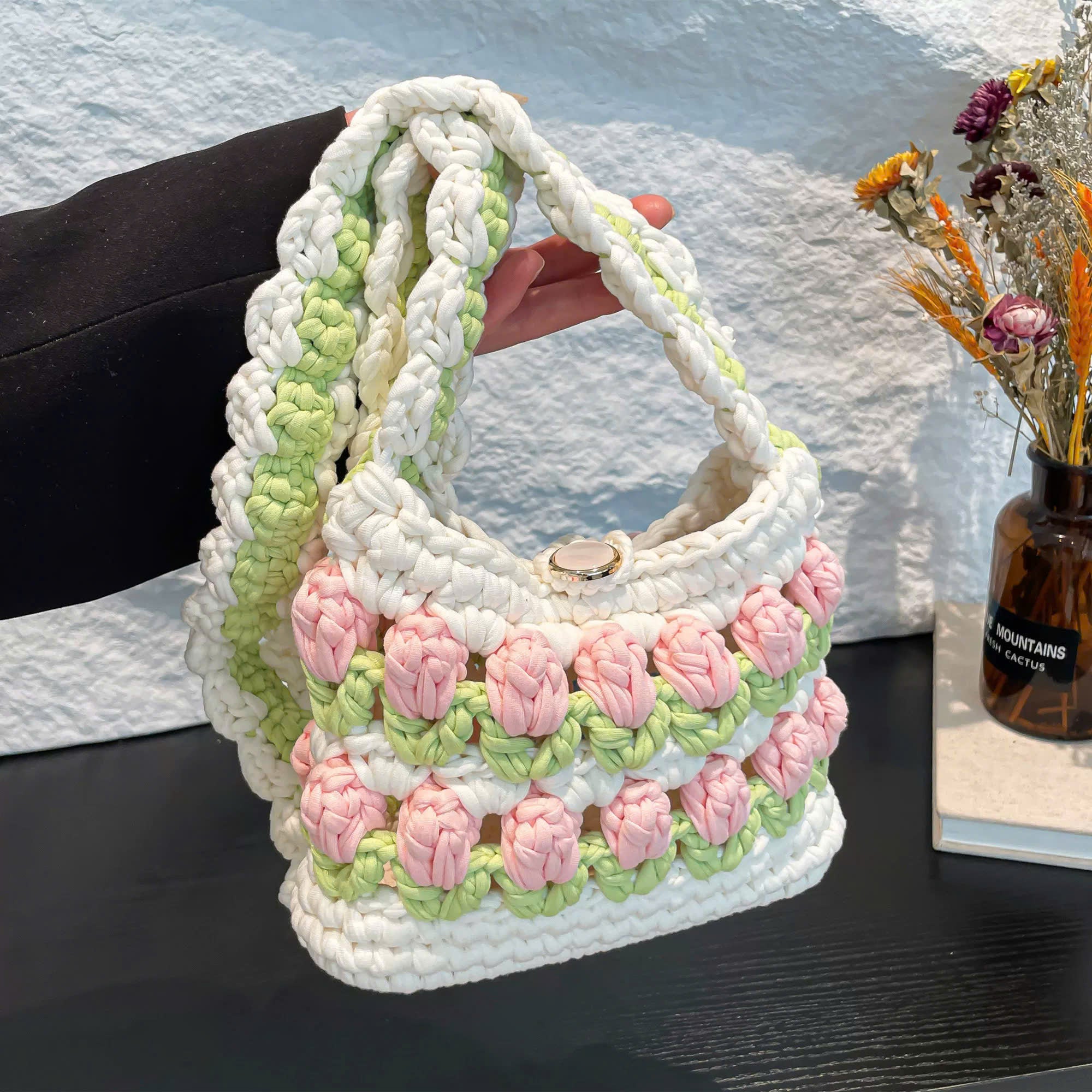 Handmade Crochet Flower Mini Bag – Chunky Yarn Boho Purse