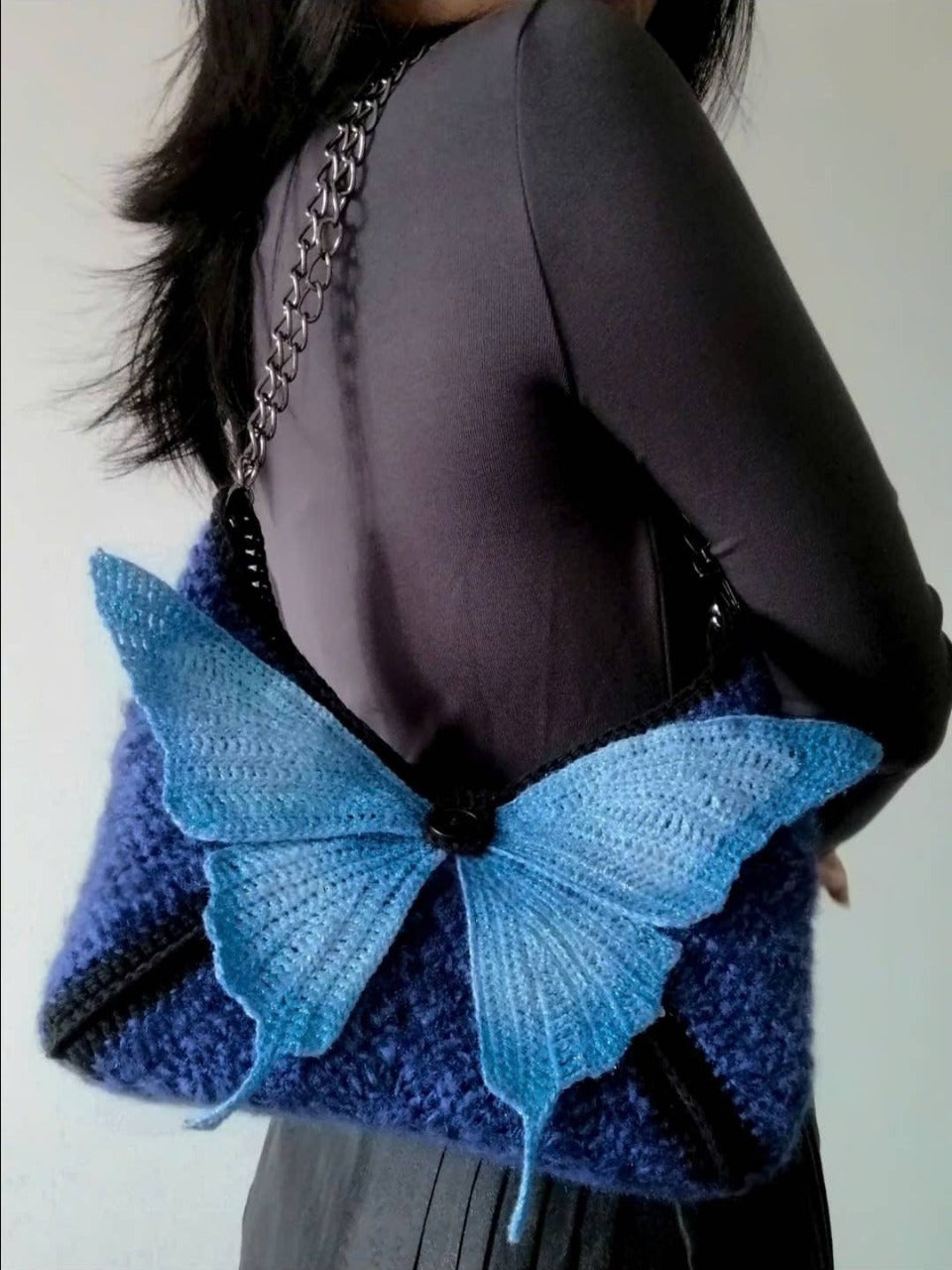 Butterfly Crochet Shoulder Bag – Handmade Pink Knit Purse | Cute Fairycore & Coquette Aesthetic Bag