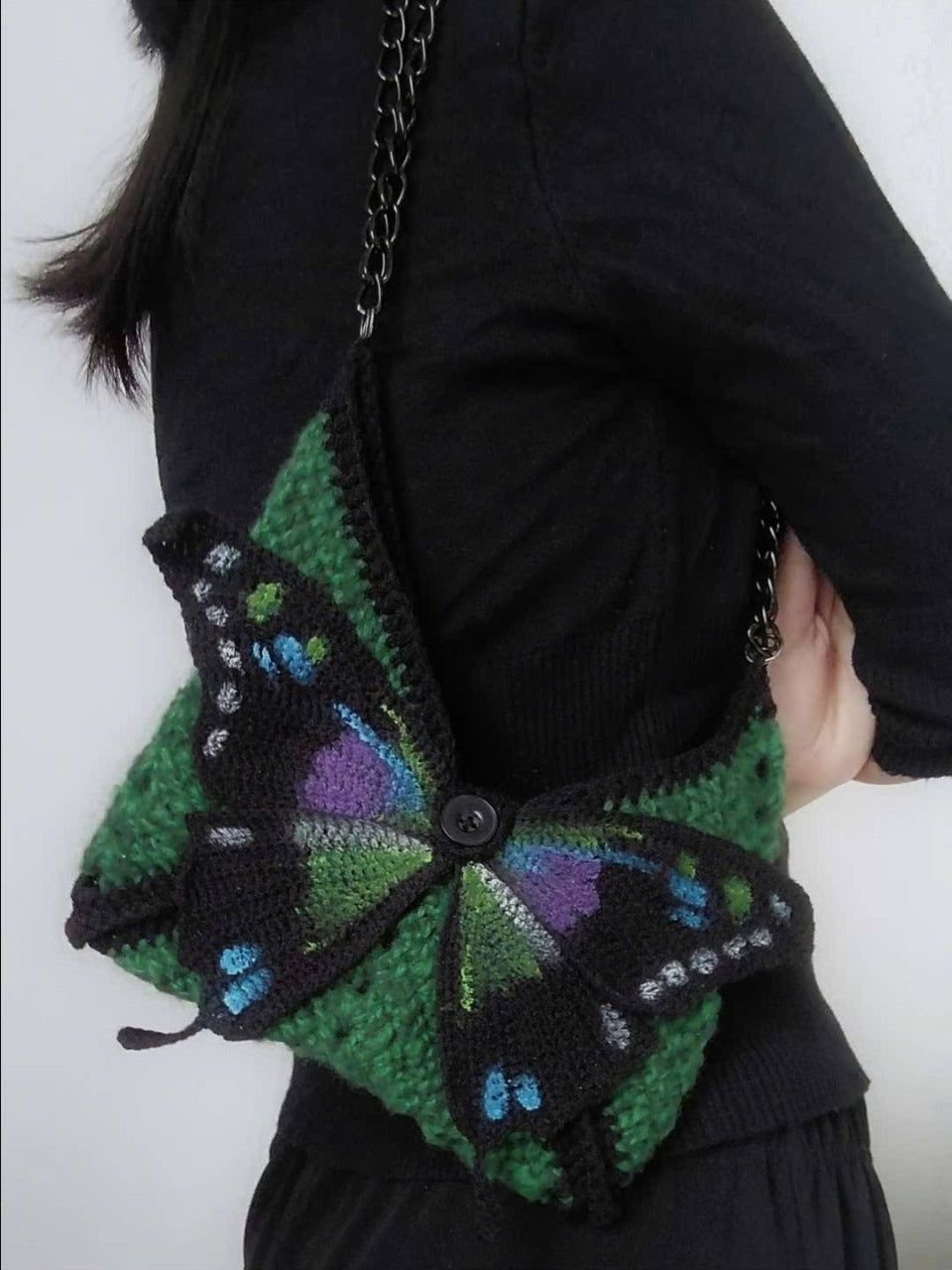 Butterfly Crochet Shoulder Bag – Handmade Pink Knit Purse | Cute Fairycore & Coquette Aesthetic Bag