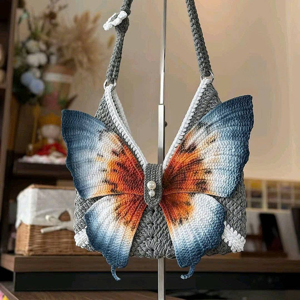 Butterfly Crochet Shoulder Bag – Handmade Knit Purse