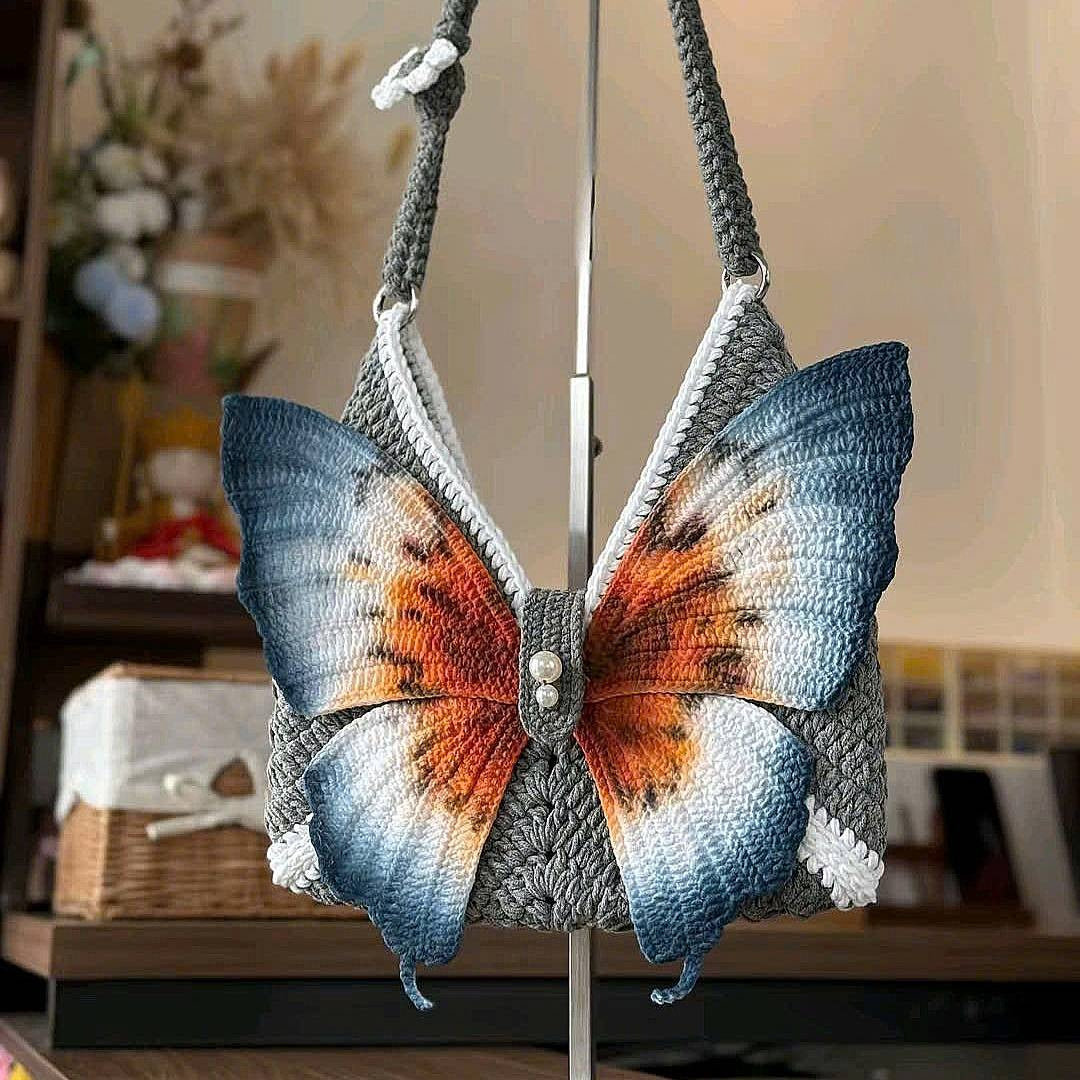 Butterfly Crochet Shoulder Bag – Handmade Knit Purse