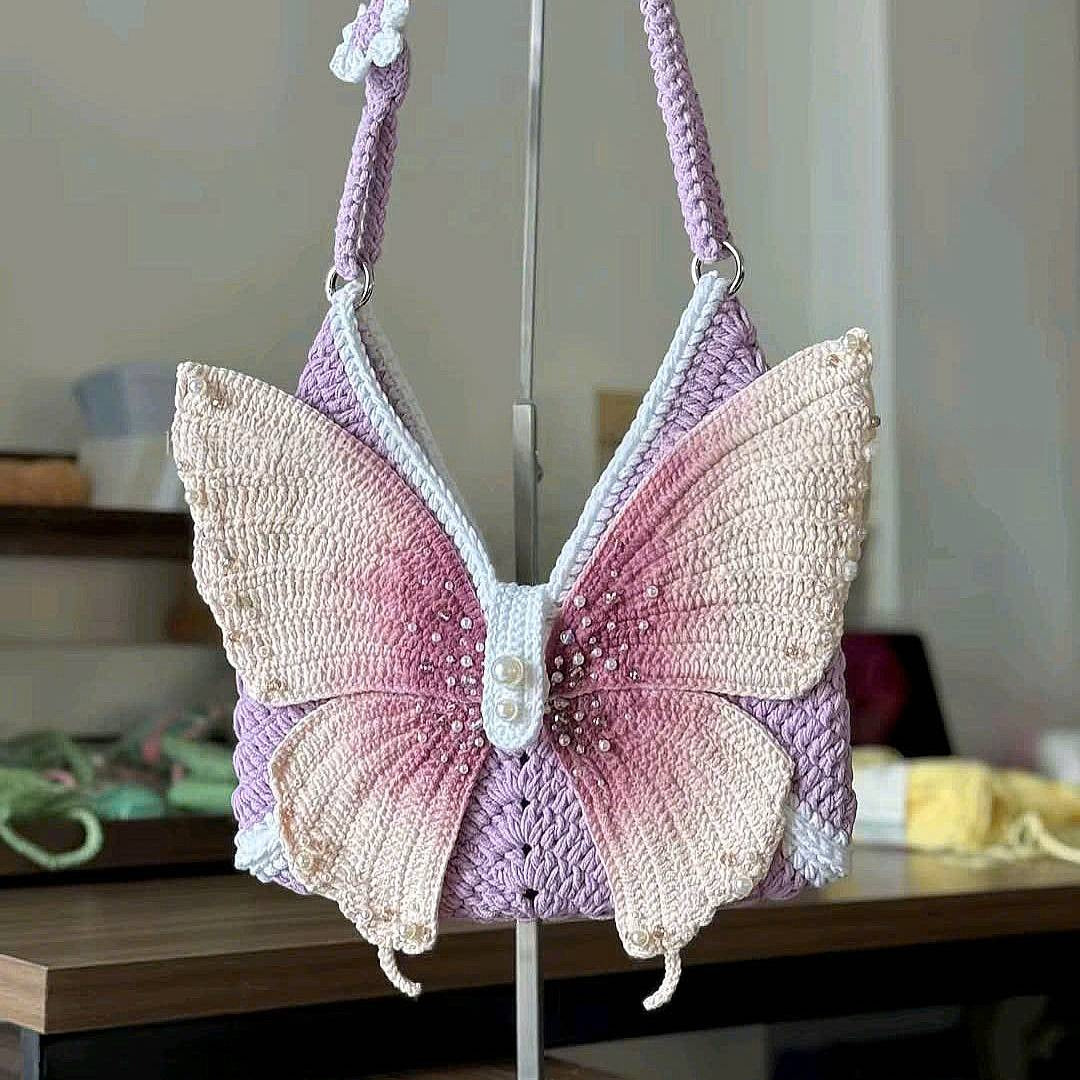 Butterfly Shoulder Bag Crochet Pattern (PDF) | Elegant 3D Butterfly Purse with Pearl Details