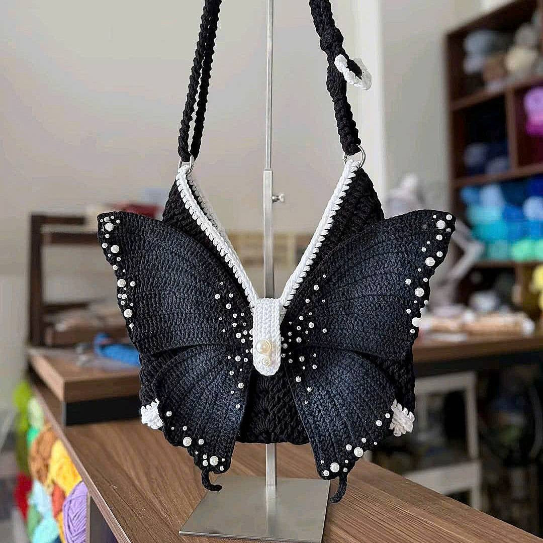Butterfly Crochet Shoulder Bag – Handmade Knit Purse